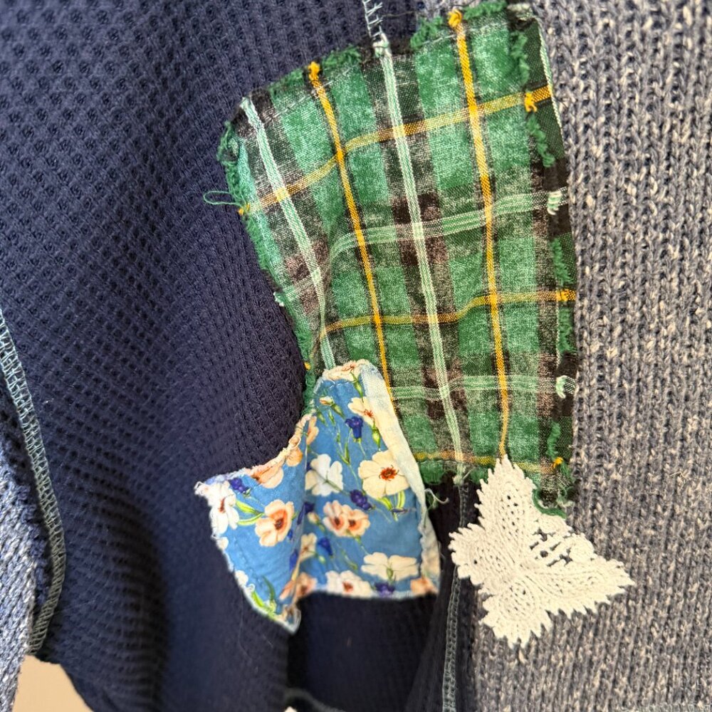 POL Blue Oversized Blocked Patch Floral Long Sleeve Sweater Small - Picture 7 of 12